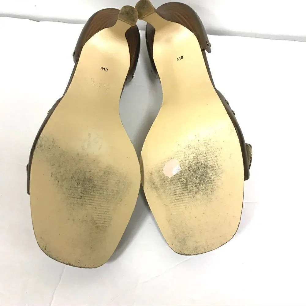 Terry Lewis bronze open toe kitten heels.  Size 8W